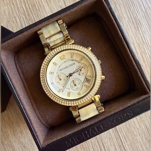 Michael Kors Gold & Bone Pavé Crystal Parker Watch